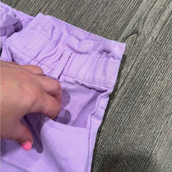 Idem Ditto Paper Bag Mini Skirt High Rise Pockets Pull-On Cotton Purple Small - Picture 2 of 7